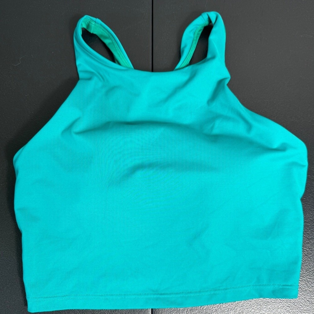 Athleta Purpose Crop High Neck Sports Bra Teal Green Light Support Size S